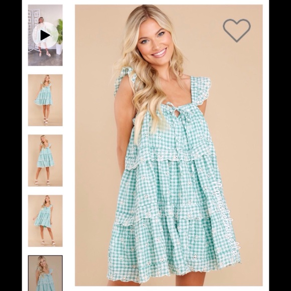 **SOLD***🌻NWOT🌻 Just Me Medium Flowy Green Gingham Embroidered Babydoll Mini - Picture 3 of 17